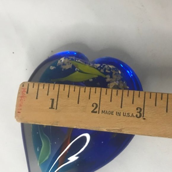 VTG Murano Glass Art, Heart Shaped Cobalt Blue Hand Blown Glass Paperweight - Picture 11 of 13